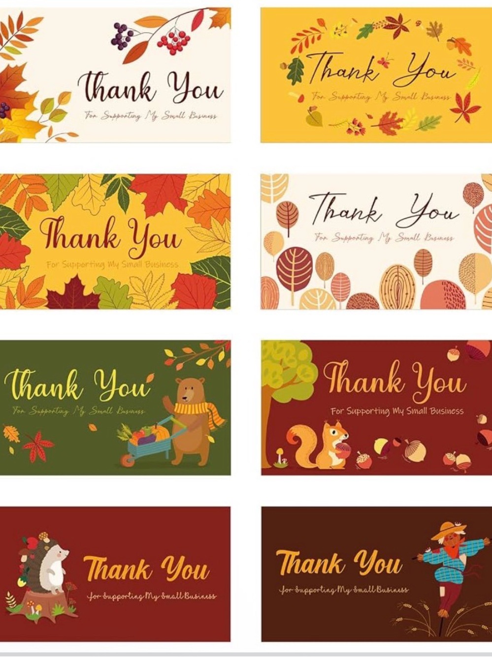 48 Autumn Thank You Business Card Set – Fall Leaves & Woodland Designs